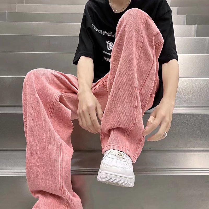 Streetwear Brand Hong Kong - Pink Straight Leg Wide Leg Jeans