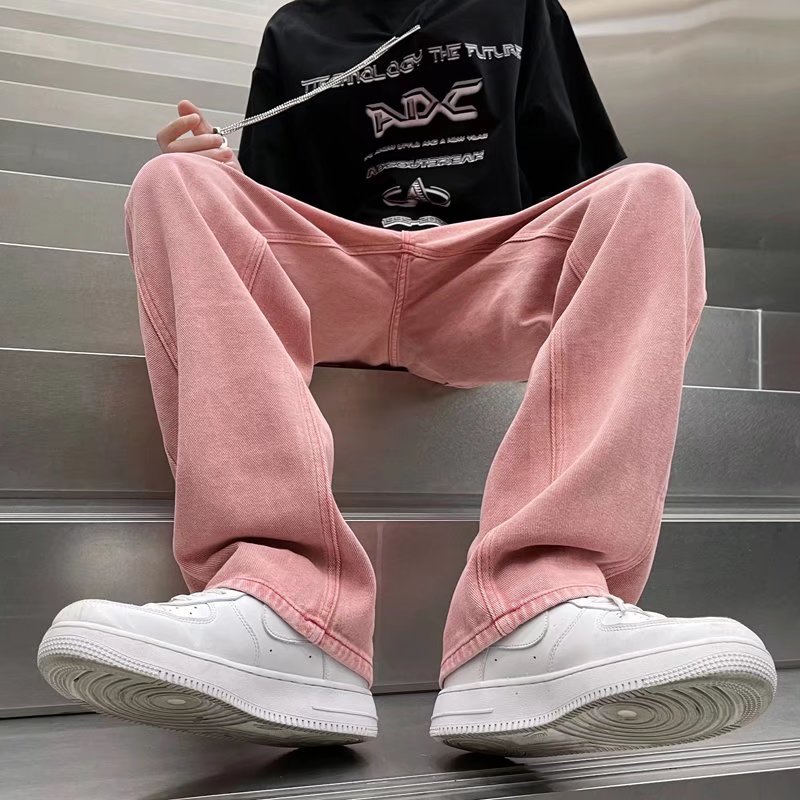 Pink Straight Leg Wide Leg Jea - Streetwear Brand Hong Kong 评论和价格