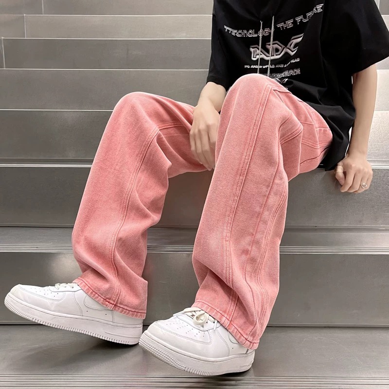 Pink Straight Leg Wide Leg Jea - Streetwear Brand Hong Kong 评论和价格